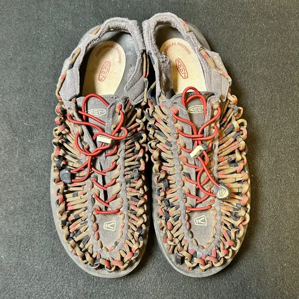 Keen Uneek Sandals Men 12 Brown Red Multi Corded Lace Up 1014620